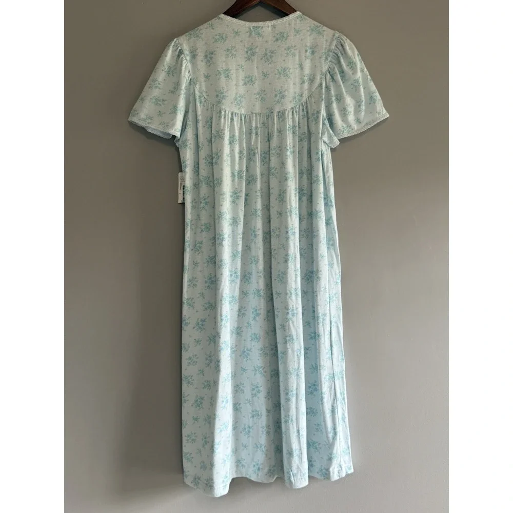 Miss Elaine Nightgown Robe Set 2Pc Floral Lace Cottage Flutter Sleeve Knit Zip M - Picture 5 of 13